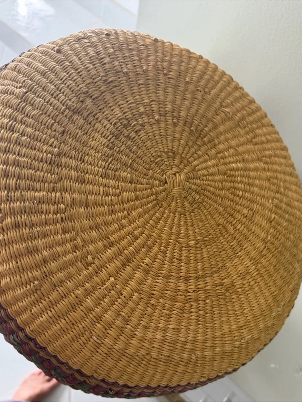 Handwoven Bolga Storage Basket in Brown and Green with Wrapped Handles